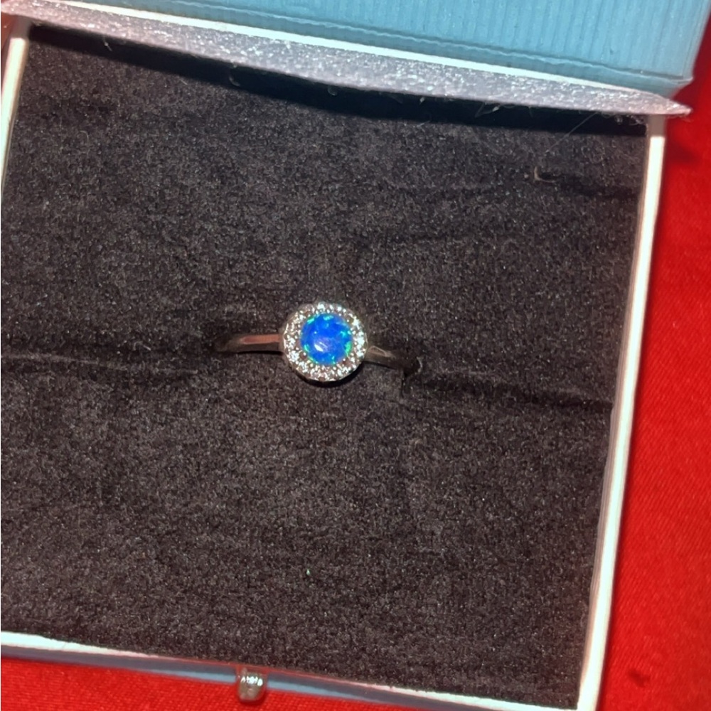 925 Silver Blue Opal Silver Ring Size 9